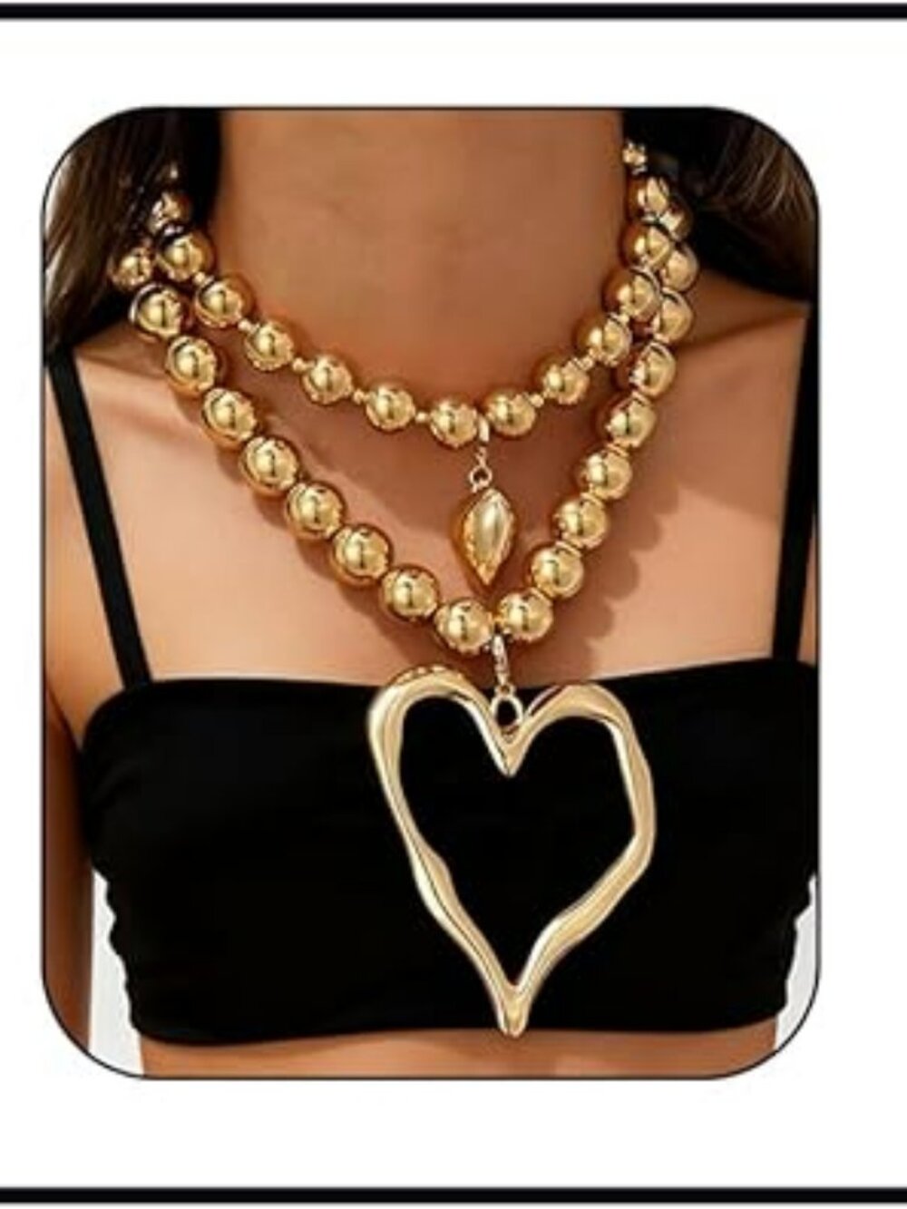 NEW Chunky Heart Necklace Big Chunky Heart Pendant Exaggerated Pearled Y2K